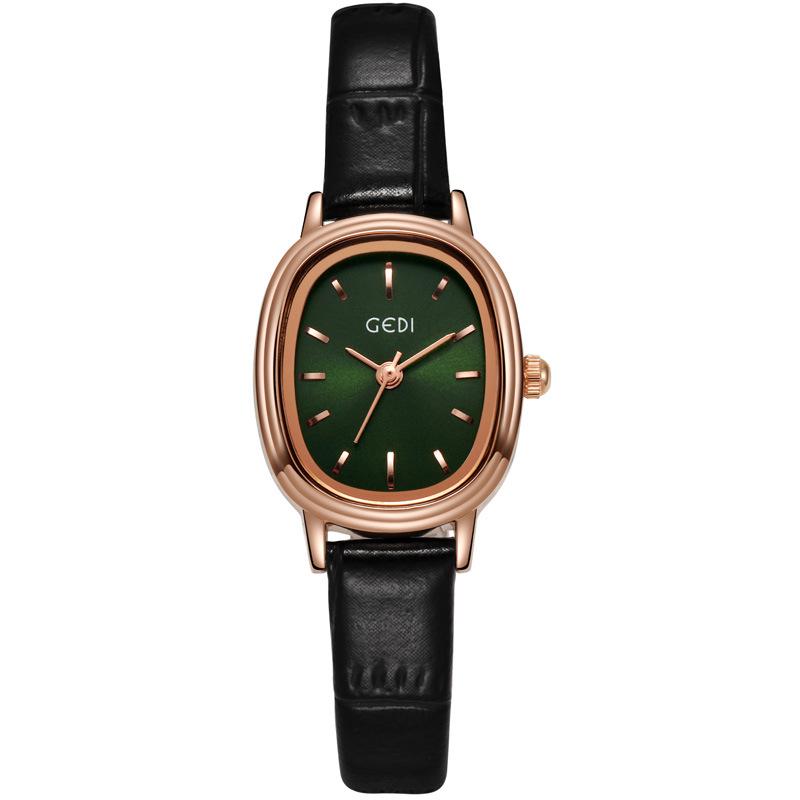 Godi Retro Oval Ladies’ Waterproof Quartz Watch with Genuine Leather Strap