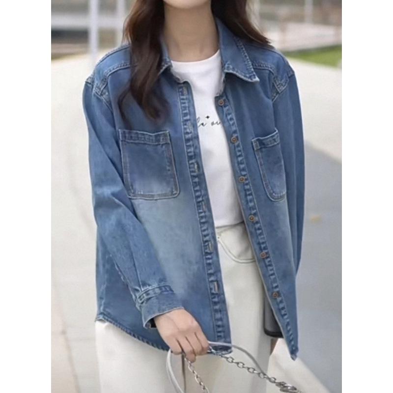 Chemise en jean style rétro Hong Kong pour femme - Automne/Hiver 2026, Coupe décontractée ample, Amincissante, Vêtement d'extérieur polyvalent à manches longues