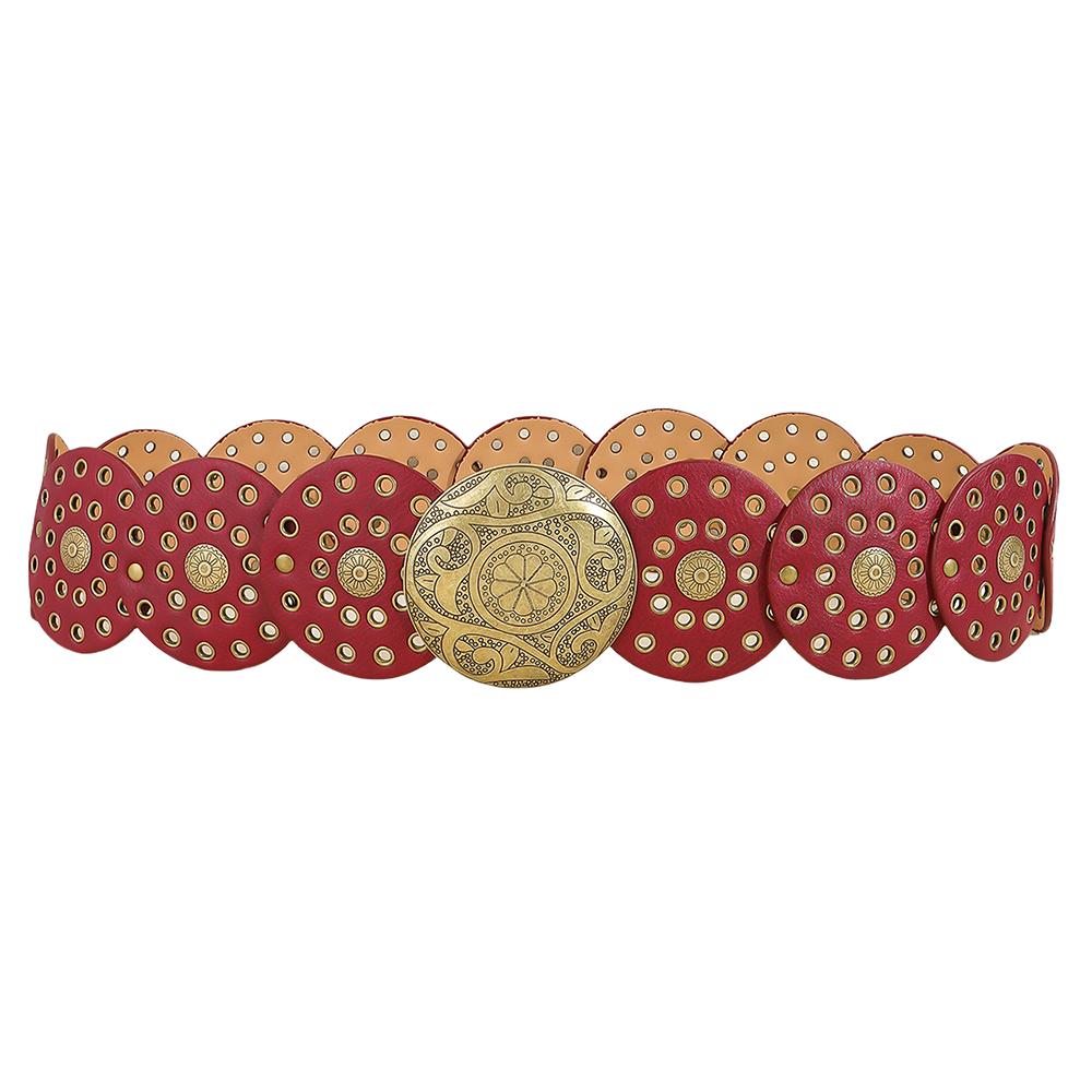 Vintage Cowgirl Buckle Belt Colorful Round PU Hollow Belt Cowboy Waistband  Waist Accessories