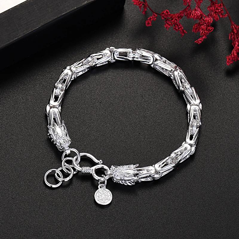 New 925 Silver Original Dragon Head Chain Bracelets for Men's Fashion Jewelry Party Wedding Accessories Holidays Gifts