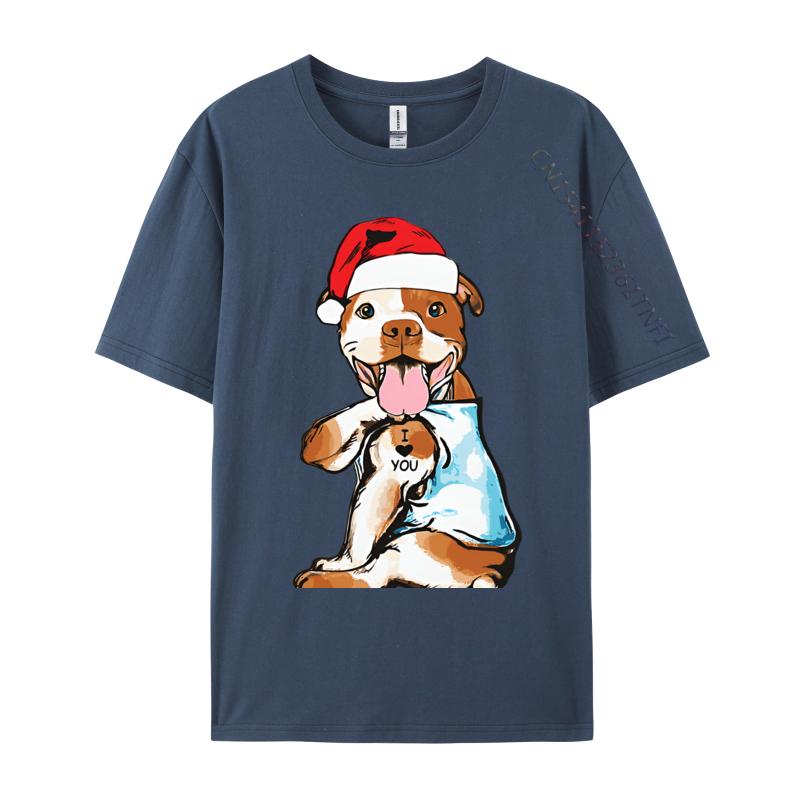 Cute Christmas Pitbull Dog Tshirts Vintage Top Tshirts Tops  Tees New Arrival Cotton Printed On Party Mens