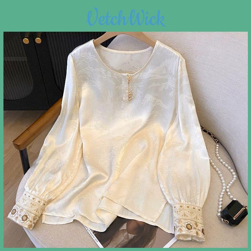 Chinese Style Embroidered Cotton Long Sleeve Shirt For Women Spring Casual Wear