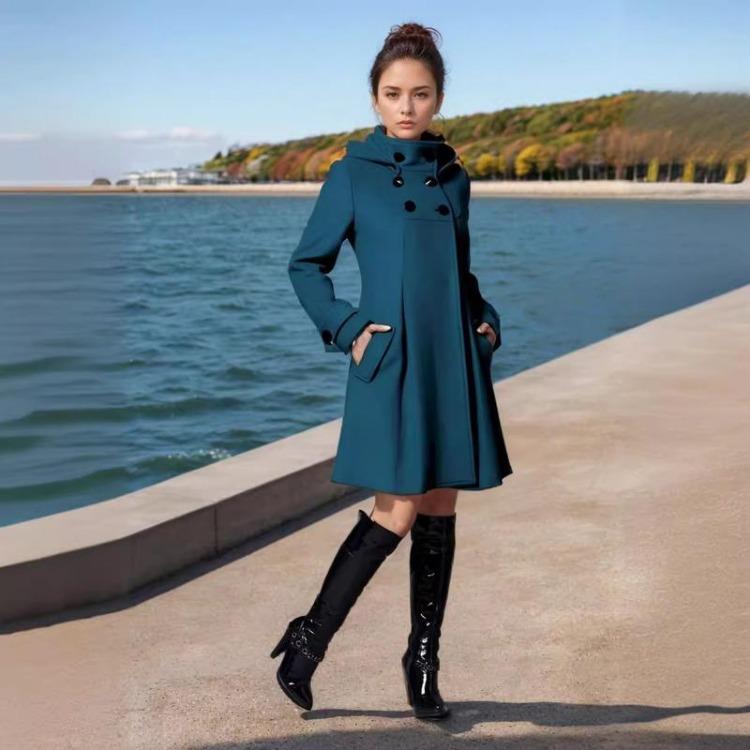 Hooded Trench Coat Women's Woolen Jacket Mid Long Warm Wool Coat Clothing