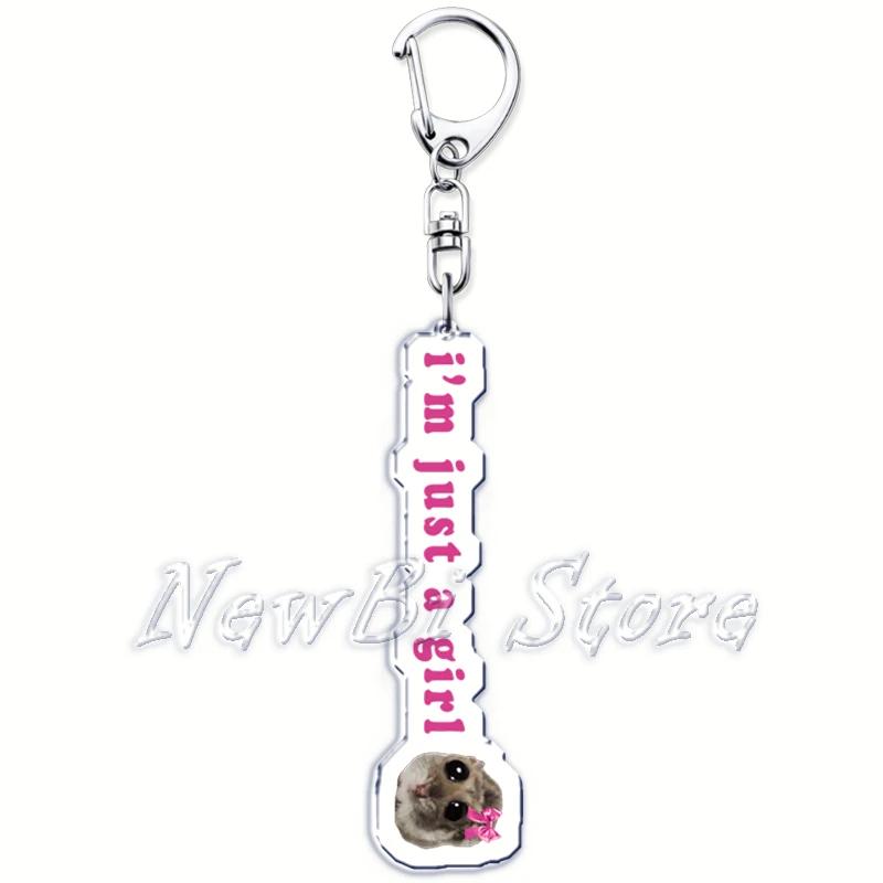 Fun Meme Im Just A Girl Sad Hamster Key Chain Keychains Ring for Accessories Bag Funny Pendant Keyring Jewelry Fans Gifts