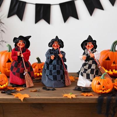 Pranks Props Creative Broomstick Witch Statues Retro Cloth Scary Witch Sculpture Funny Crafts Witch Figurines Party