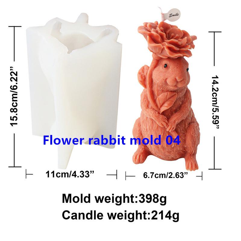 3D Easter Flower Rabbit Candle Silicone Mold DIY Lovely Bunnies Shape Fondant Cake Decorating Mould Flower Rabbit Plaster Mold
