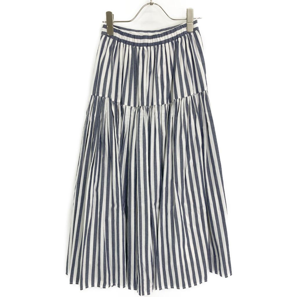 SEVEN TEN by MIHO KAWAHITO 5S311 Blue X White Cotton Striped Ruffle Skirt Skirt S blue/whiteUsed