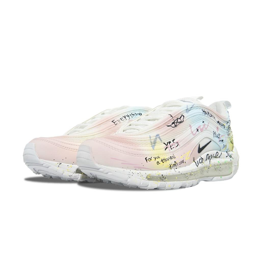 Nike Air Max 97 Abrasion Resistant Low top Running Shoes Unisex White Pink Blue 921826-101(Team252-)