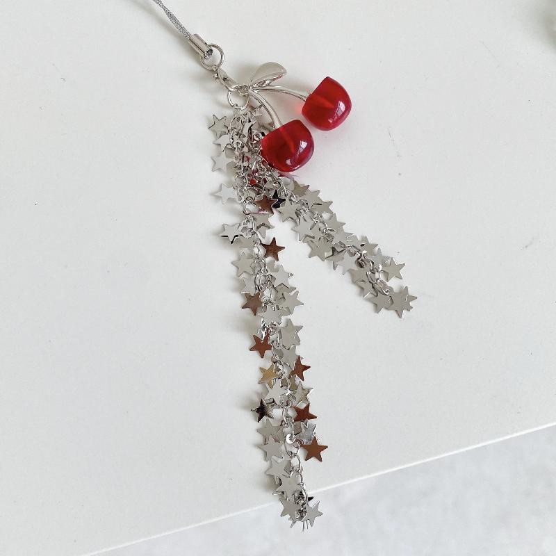 Y2K Vintage Cherry Star Tassel Chain Keyring Girly Cute Mobile Phone Lanyard Camera Pendant Key Accessories Gifts