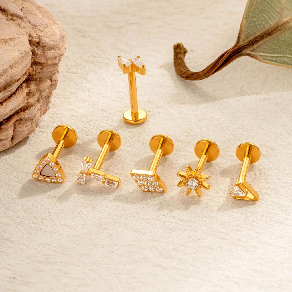 1 pièce G23 Titane Massif Filetage Interne Dos Plat Fleur CZ Clou de Tragus Cartilage Boucle d'Oreille Helix Rook Lobe Labret Bijou de Piercing