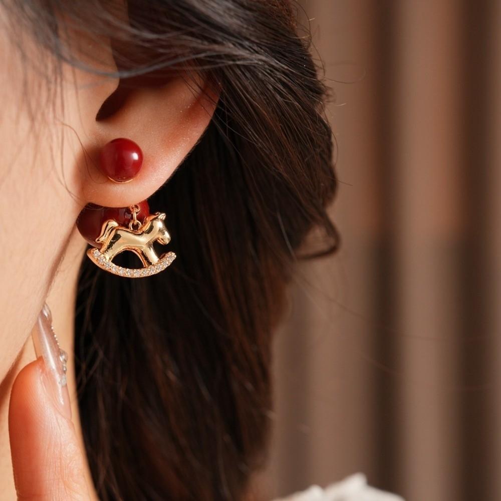 Chinesisches Pferd Neujahr Tierkreiszeichen Pferd Ohrringe Schaukelpferd Hängeohrringe Neujahrsgeschenk