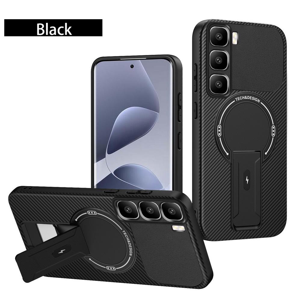 Carbon Fiber Invisible Stand Holder Built-in Magnetic Ring Case for Infinix Hot60 Pro + Hot 60 60i 40i 40 Pro Protection Cover