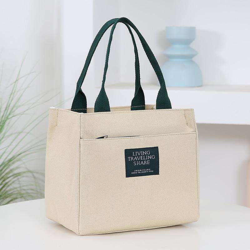 

Japanese-style office workers commuter environmentally friendly canvas handbag lunch box bag with rice bento bag student portable handbag білий