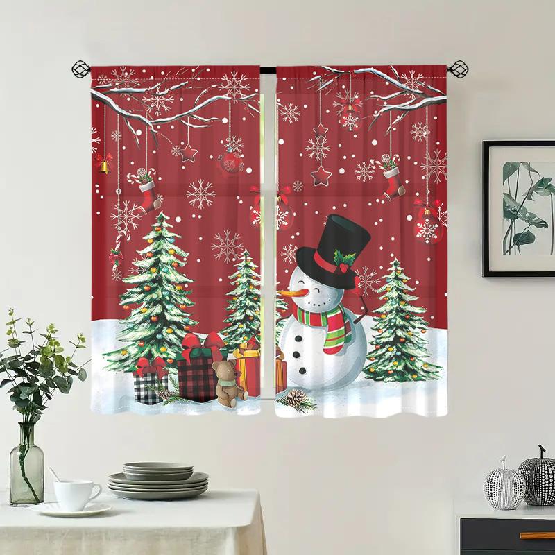 2 pieces, Christmas tree snowman snowflake curtains -30% blackout - suitable for living room, bedroom, kitchen, home decoration