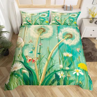 Dandelion Duvet Cover Wild Daisy Botanical Bedding Set Cute Butterfly Comforter Cover for Boys Girls Farmhouse Bedspread Cover