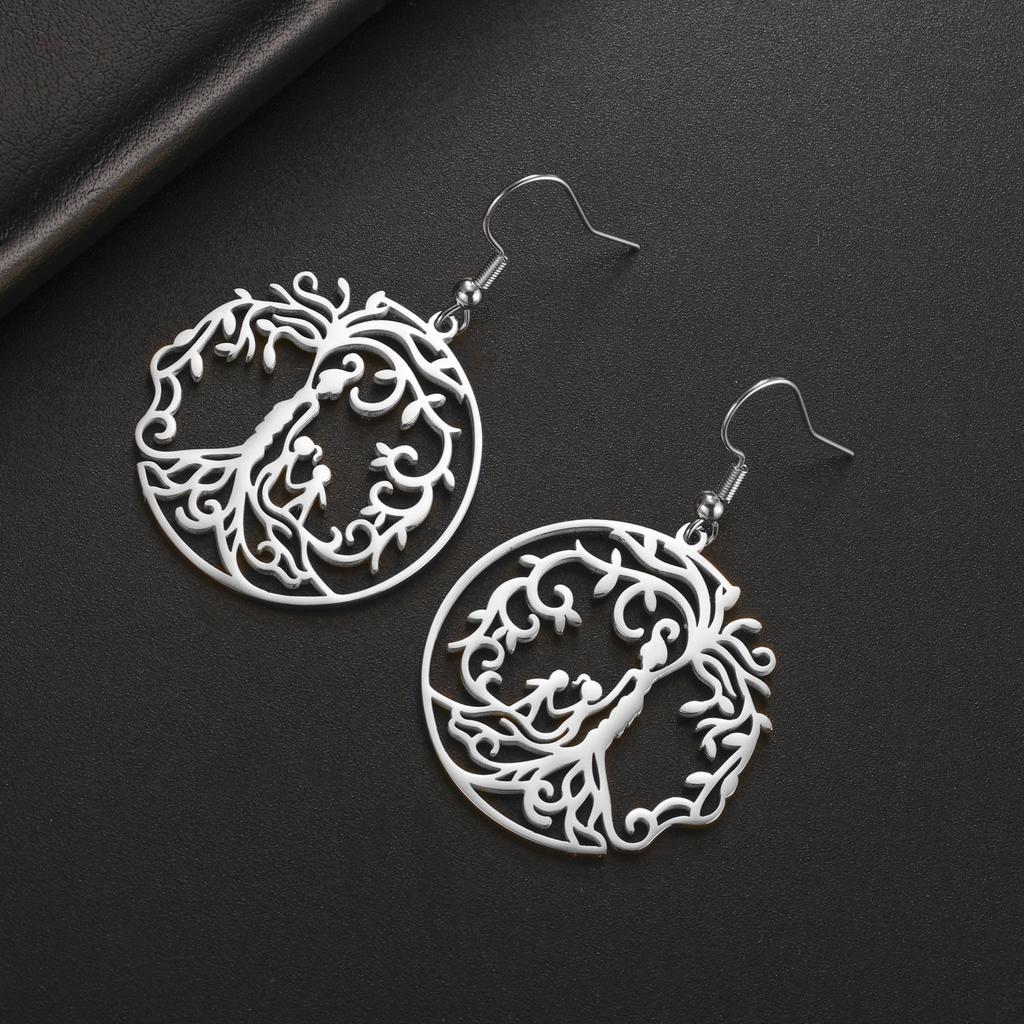 LIKGREAT Hot Sale Son Daughter Stainless Steel Tree of Life Drop Earrings Girls Boys Earring Jewelry for Women Family Gifts 2025
