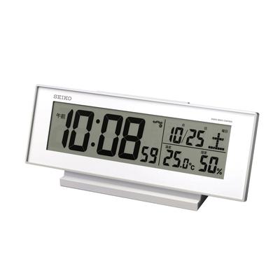 Alarm Clock Always On Radio Wave Digital Calendar Temperature Humidity Display Visible Even At Night White SQ762W SEIKO