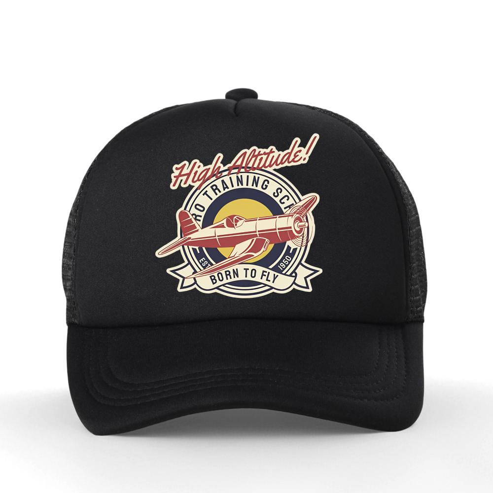 Lustige Höhenlage GEBOREN ZUM FLIEGEN Vintage Flugzeug Baseballkappe Unisex Harajuku Sommer Mode Netz Atmungsaktiv Truckerhut