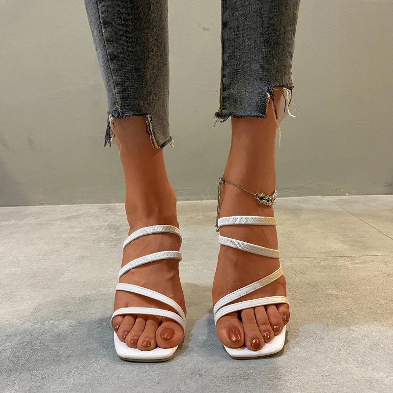 2024 New Women's Luxury Summer Sandals Brand Design High Heels Fashion Simple Solid Color Outdoor Sexy Open Toe Women's Slippers