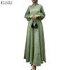 Women Casual Round Neck Long Sleeve Loose Patchwork Mesh Long Dress