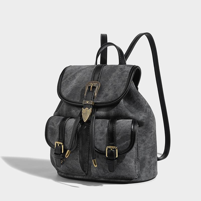 

Niche Hipster Cool Denim American Retro Commuter сумка на плечо для женщин Preppy All-matting Small Backpack чёрный
