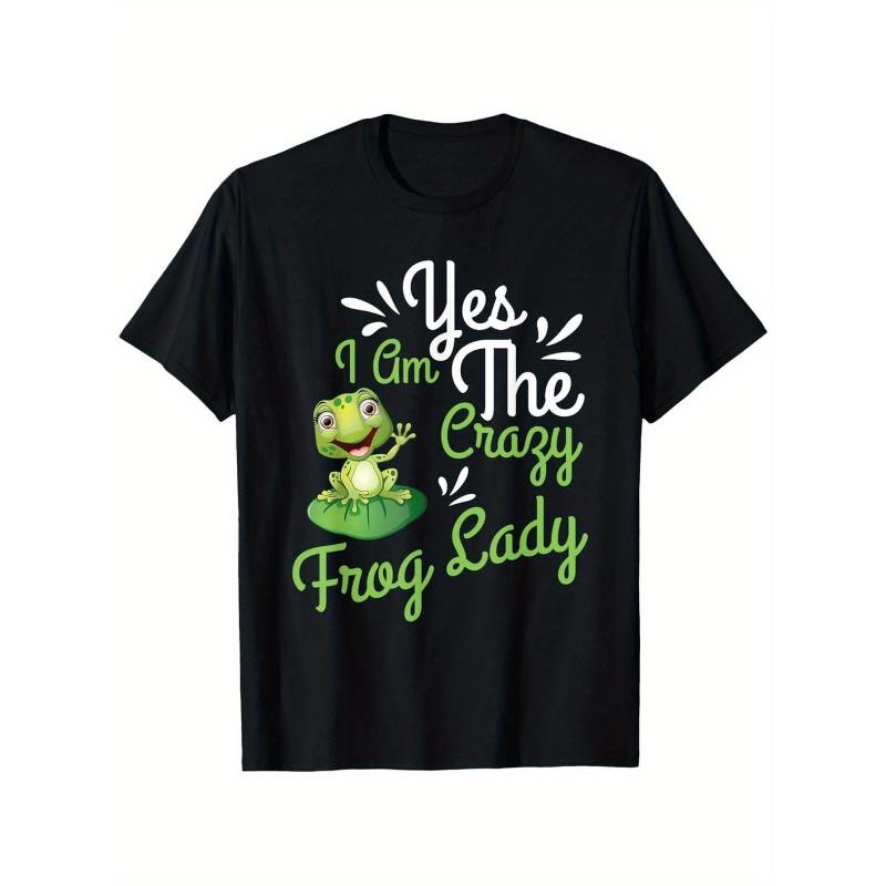 

European sizes Men s Yes, I m a Crazy Frog Lady Graphic T-Shirt - Soft, vintage style, short sleeves, black with green frog design 4XL чорний