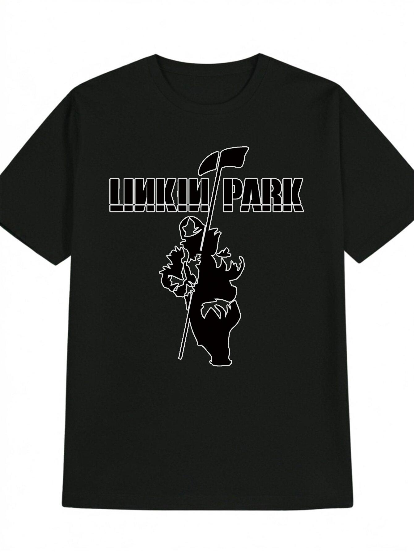 Casual Crew Neck T-shirt with LINKIN PARK Firefighter Silhouette Print S