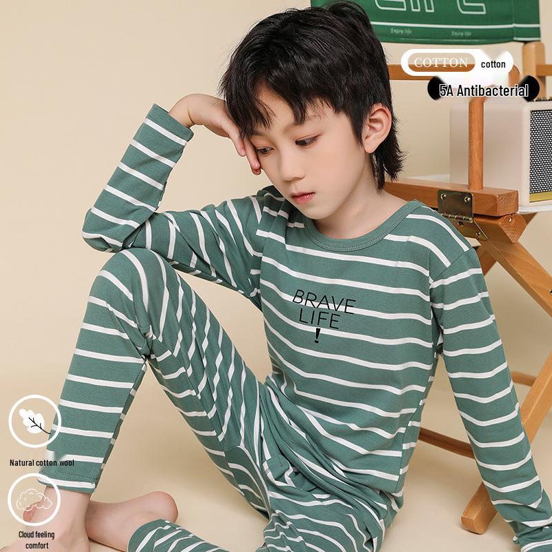 Chłopięcy jesienny zestaw piżamowy Lycra Bawełna - Ciepły sweter i bielizna dla starszych dzieci i nastolatków