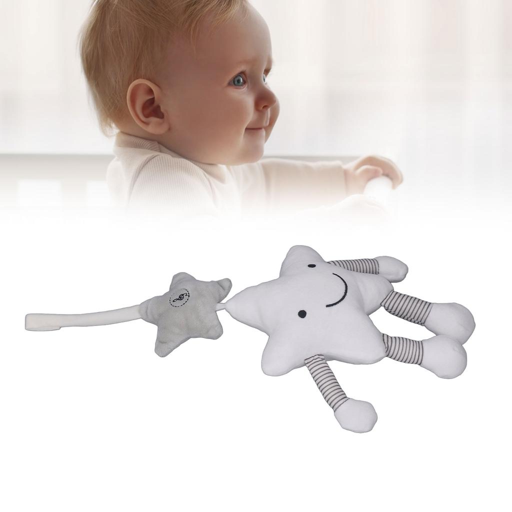 Baby Crib Mobile with Wind Chime Soft Plush Cute White Cartoon Five Pointed Star Shape Baby Crib Hanging Toy for Car Crib Trolley
