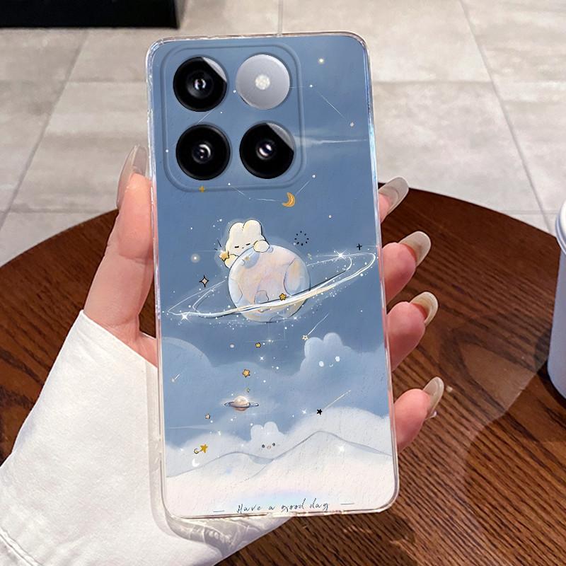 Jelly Casing For Xiaomi 14T 14TPro Clear Silicone Soft TPU Back Cover For Xiaomi 14T Pro Cute Cat Rabbit Heart Protective Case