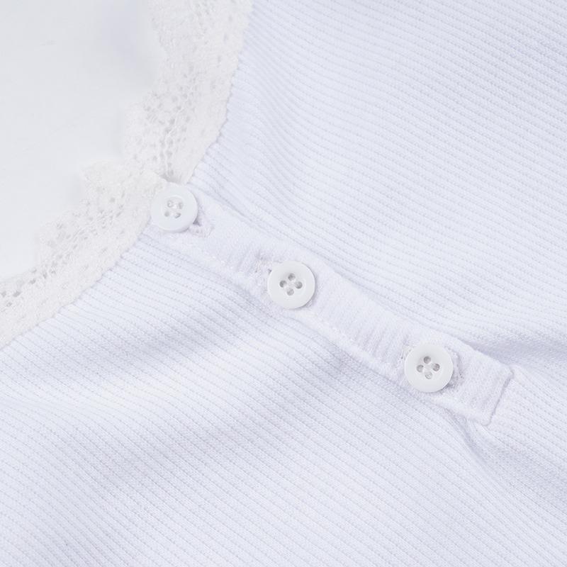 Damen Frühling und Sommer Einfarbig Quadratischer Ausschnitt Knopf Strick Sanfter Wind Spitze Spleißen Kleine Camisole Weste