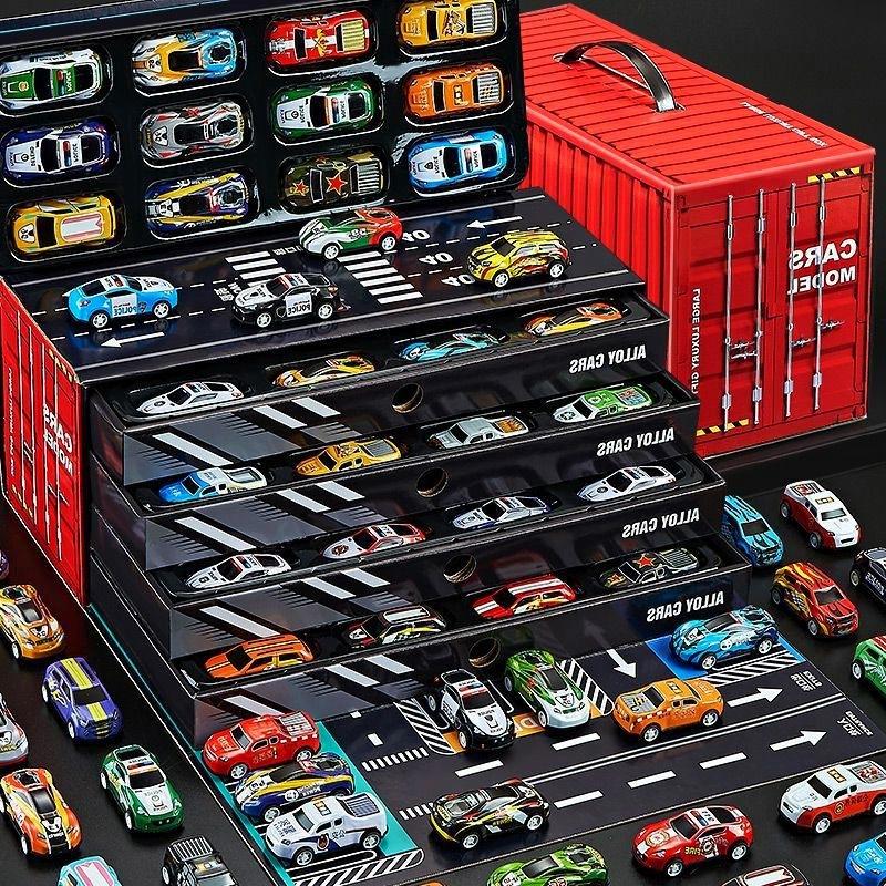 Children's Iron Car, Alloy Car To Play, With Mini 48 Back To Force Car, Gift Box Suit Container