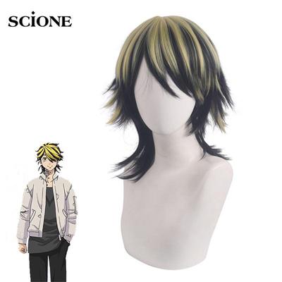 New Anime Tokyo Revengers Hanemiya Kazutora Cosplay Wig Black Golden Short Tokyo Manji Gang Captain Fiber Hair Wigs + Wig Cap