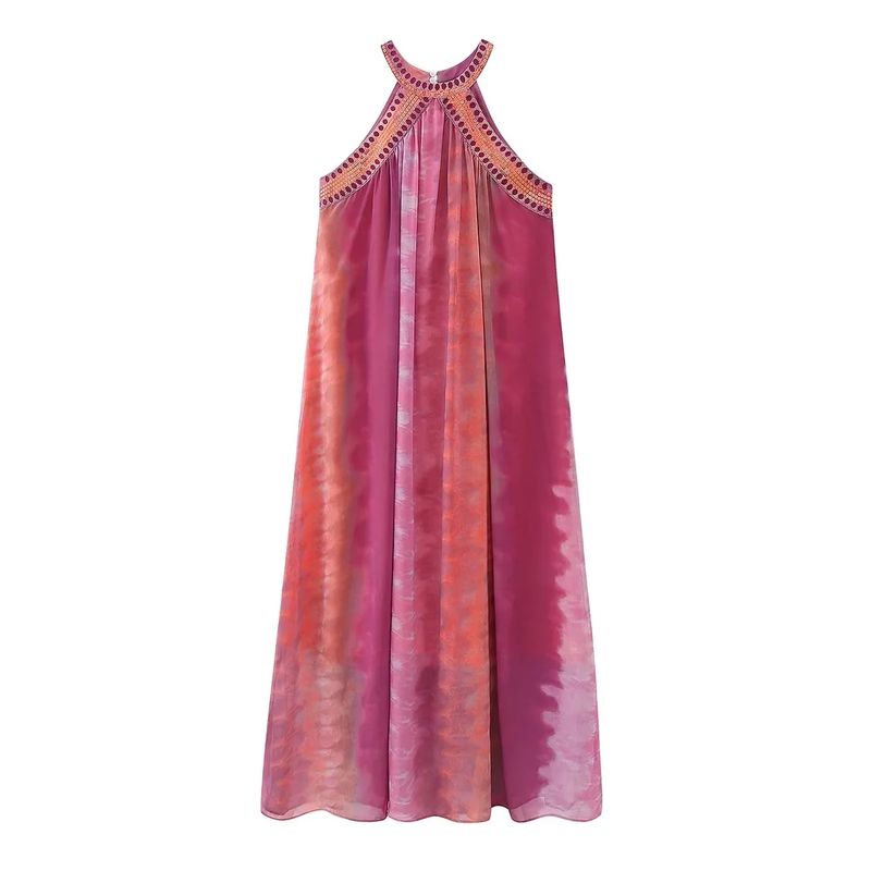 

Women s Clothing ZAR Beads Decoration Loose Tie-Dye Dress Red XS