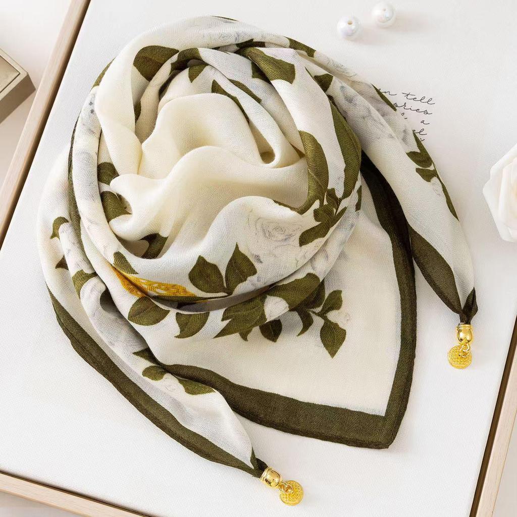 Silk Scarf with Magnetic Buckle - Square, Fashionable Winter Accessory for Women