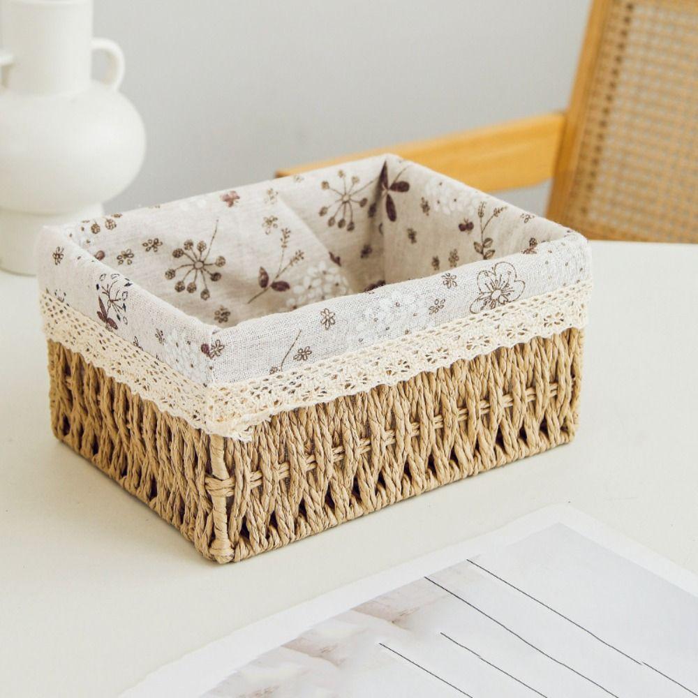 Rectangular Cosmetics Storage Box Save Space Weaving Storage Tray Sundries Organizer Bread