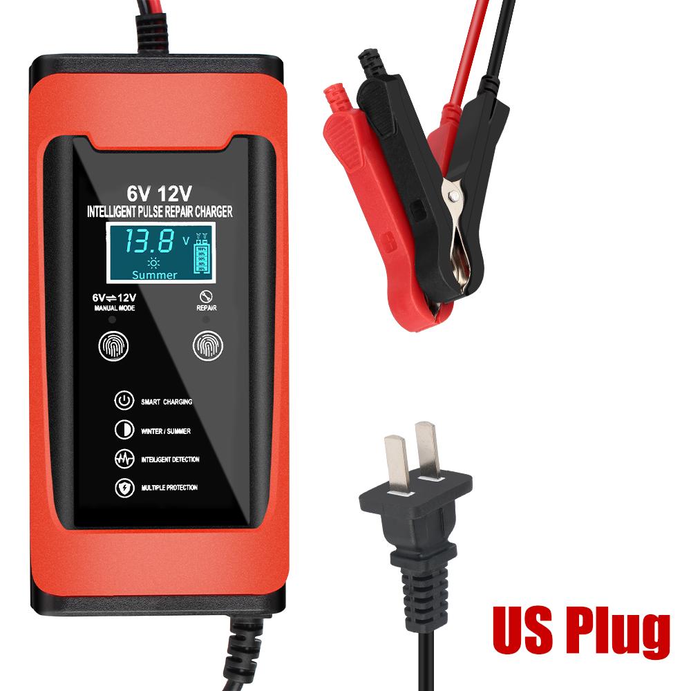 Smart Fast Charge Cycle GEL Lead-Acid Charger Universal Car Battery Charger Pulse Repair LCD Display Auto Motorcycle 6V 12V 6A