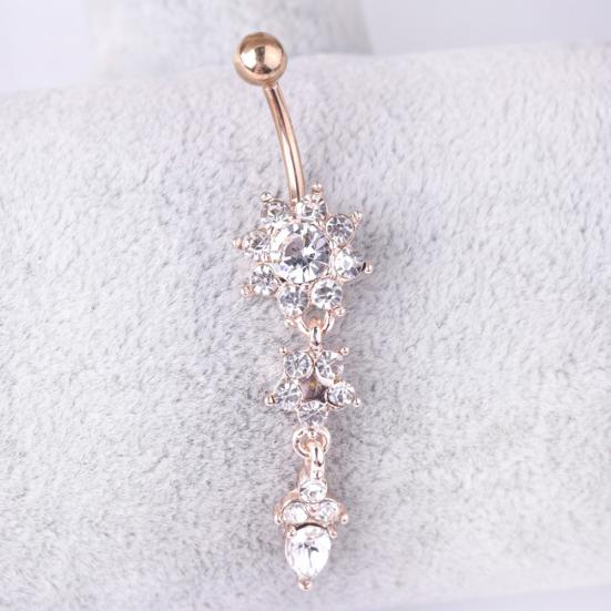 Lady Strass Blume Edelstahl Bauchnabel Nabel Ring Piercing Schmuck