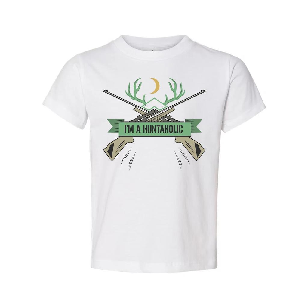 Unisex Hunting T Shirt With Antler Emblem And Crossed Rifles Graphic Design For