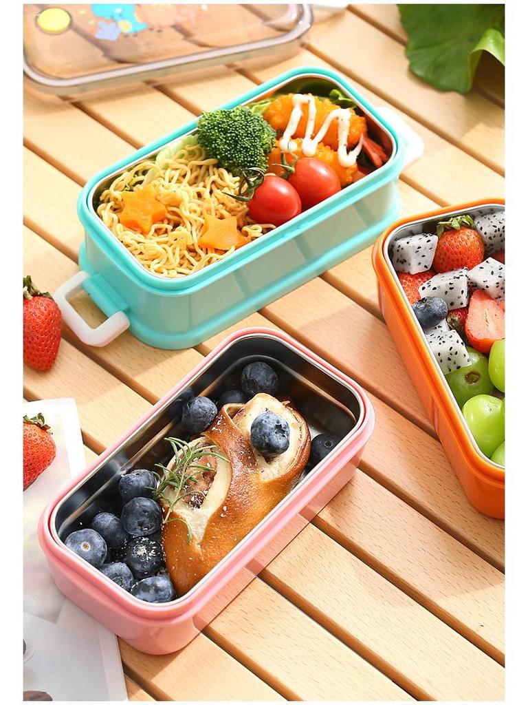 304 Stainless Steel Kids' Insulated Double-Layer Bento Lunch Box for Kindergarten or Students