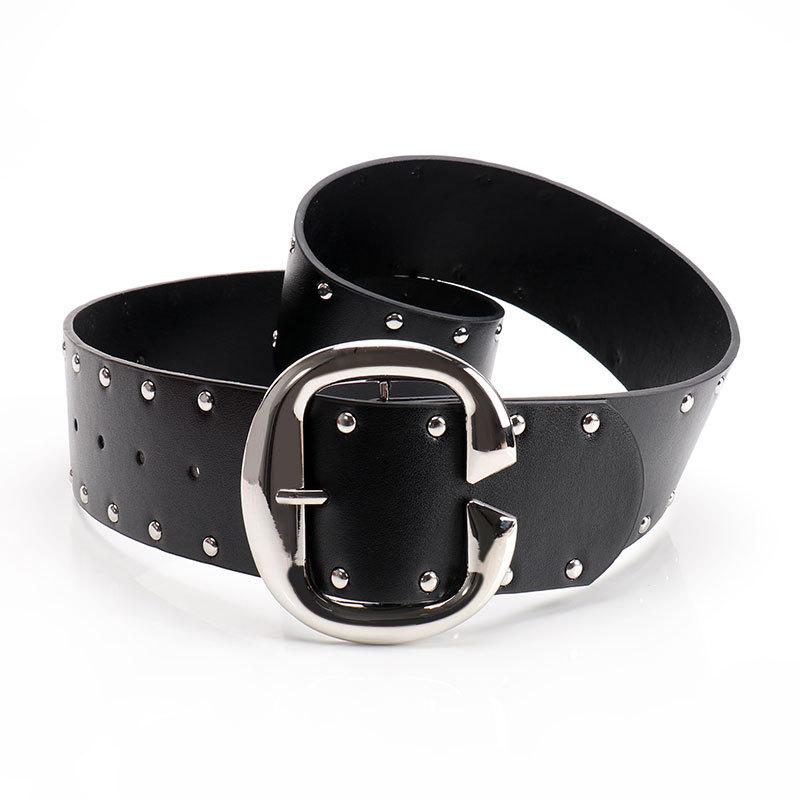 C-button punk style women's belt, American Spice Girl rivets with skirt pants waist seal heavy industry belt women