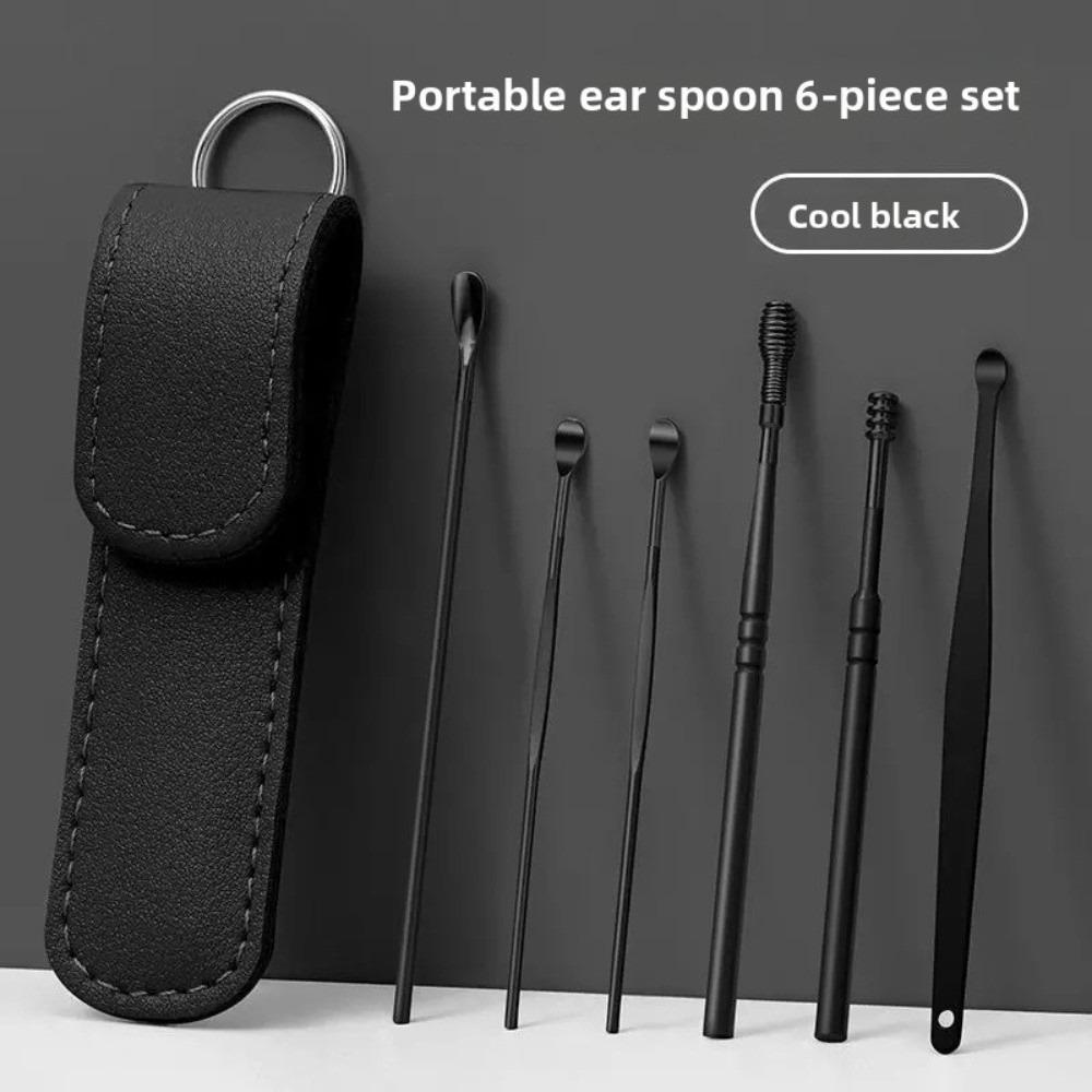 6PCS Gifts 360° Stainless Ear Pick Portable Spiral Design Spring Ear Scraper Ear Wax Remova Ear Spoon