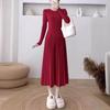 Autumn and winter new casual fashion inner sweater skirt solid color round neck knee long knitted dress women