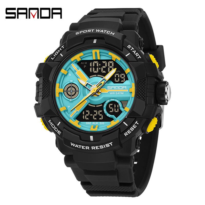 Sanda Çok Fonksiyonlu Kronograf Su Geçirmez Spor Saati Gençler için Çift Ekranlı