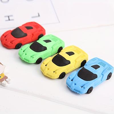 4-Pack Plastic Racing Car Shaped Erasers for Students - PVC Cartoon Pencil Rubber Erasers - School Stationery Accessories for Kids Under 14