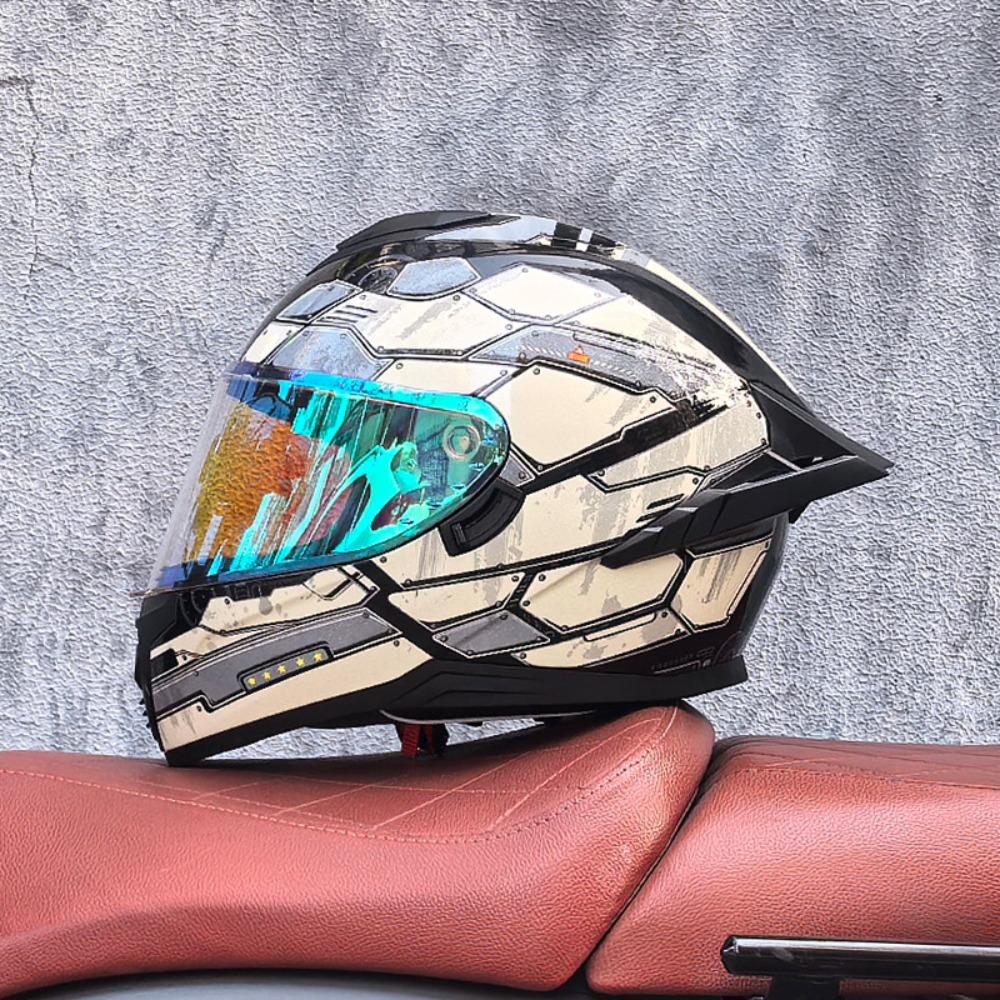 DOT Full Helmet Double Mirror Helmet Men's Four-season Universal Hard Hat Female Knight Locomotive Double Lens