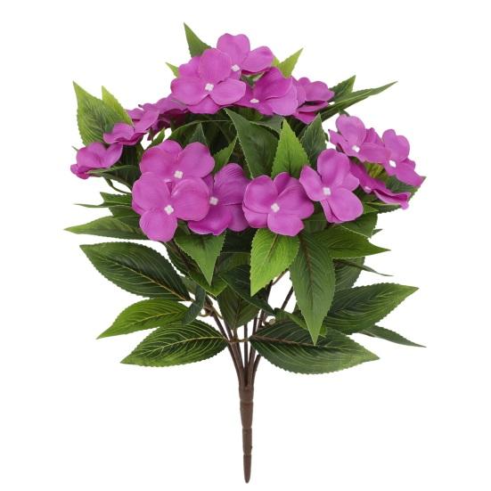 8 Bundles Artificial Impatiens Flowers for Outdoors UV Resistant Faux Impatiens Bushes Fake Silk Shrubs with Stake for Outside Front Porch Garden