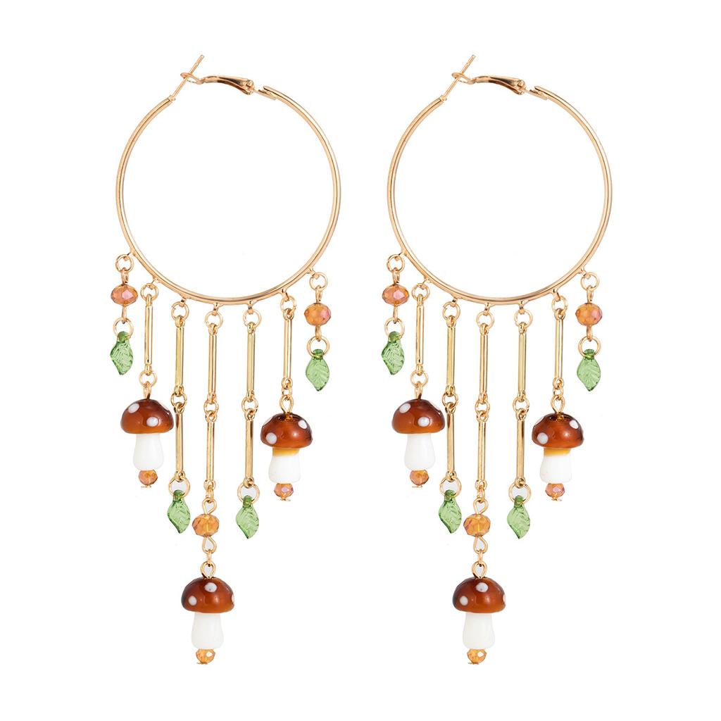 Accessories Mori Style Mushroom Leaf Earrings, Exaggerated Large Earrings, Cherry Pendant, Fringed Earrings.