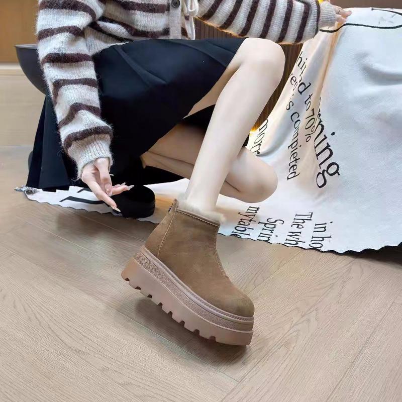Women's Shoes, New Retro Platform Soles with Fleece, Thickened Height, Warmth, Wool Cotton Shoes, Booties, Snow Boots