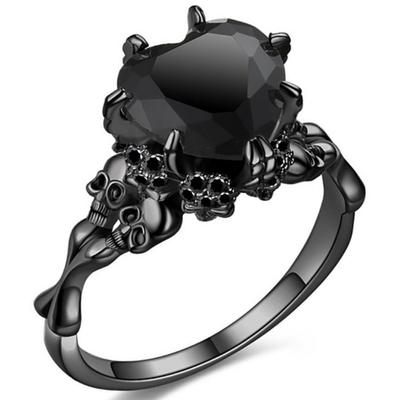 2025 New Model Skull Gothic Black Ring Heart-shape Red Crystal Vampire Double Skull Rings Black for Women Party Wedding Jewelry